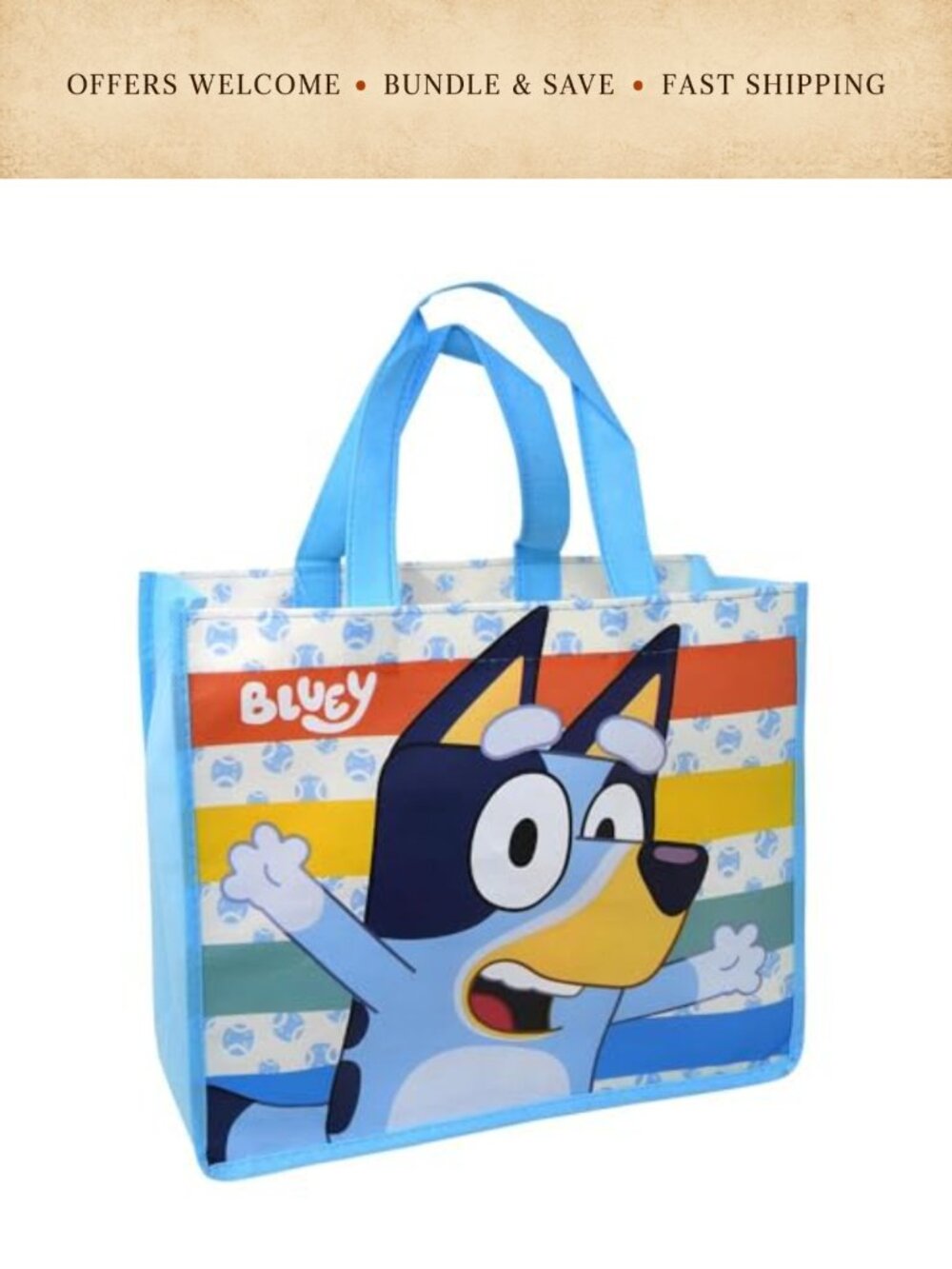 Fast Forward Non-woven Tote Bag Bluey Character Medium 12x4x10